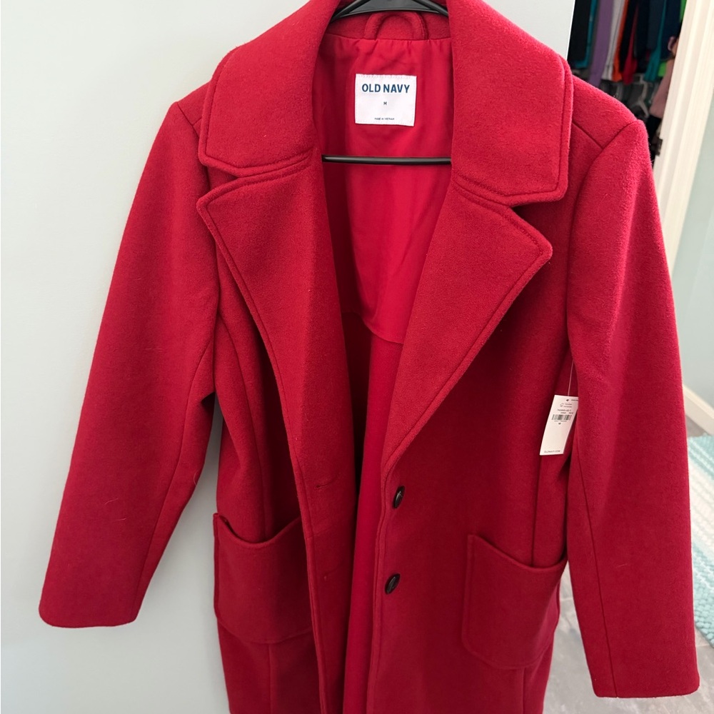 Old Navy Red Wool Blend Coat with Notch Collar